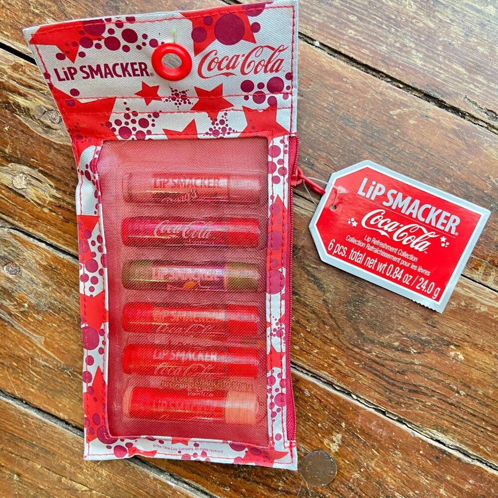 Vintage 2010 Lip Smackers Coco Cola Sprite Lip Balm Set Pouch 6 Lip Balms NOS